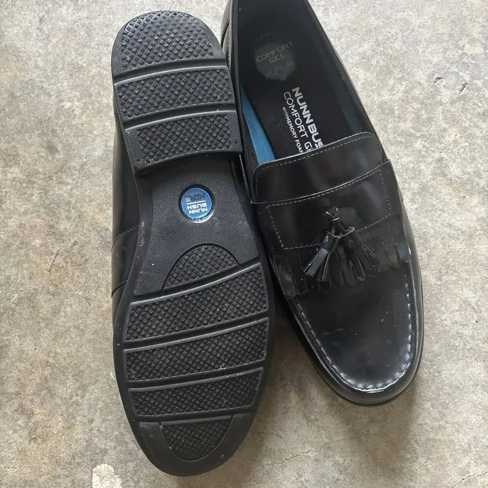 Nunn Bush Shoes Mens Slip-ons Loafers Black Leather Size 13M Comfort Gel Tassels